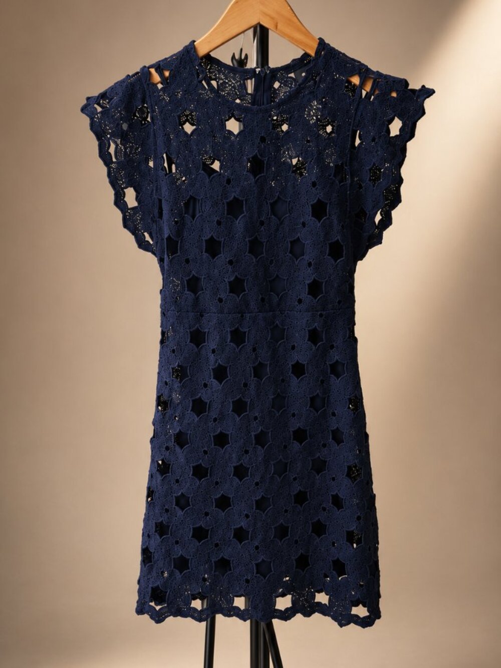 AQUA Navy Floral Crochet Lace Mini Dress with Slip Liner Size S